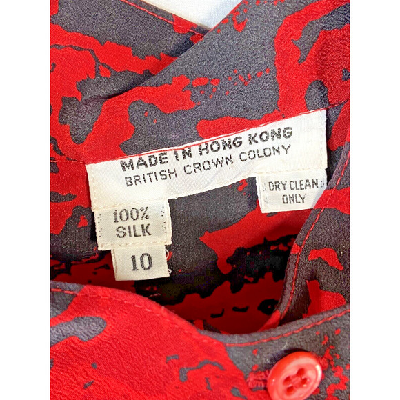 Vintage British Crown Colony Silk Blouse Size 10 Geometric Secretary Office 80s - Picture 2 of 9